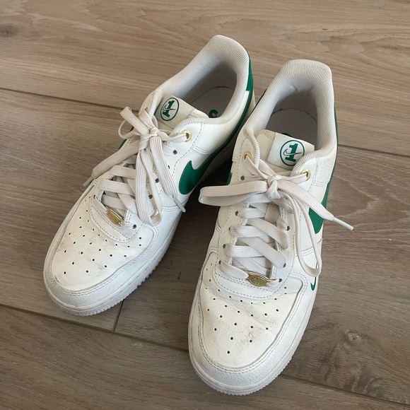 Nike Air Force 1 ‘07s White Sneakers with Green 40th Anniversary